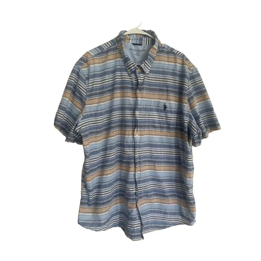 U.S. Polo Assn. Mens Multicolor Stripes Button Down Cotton Shirt Sz 3XL
